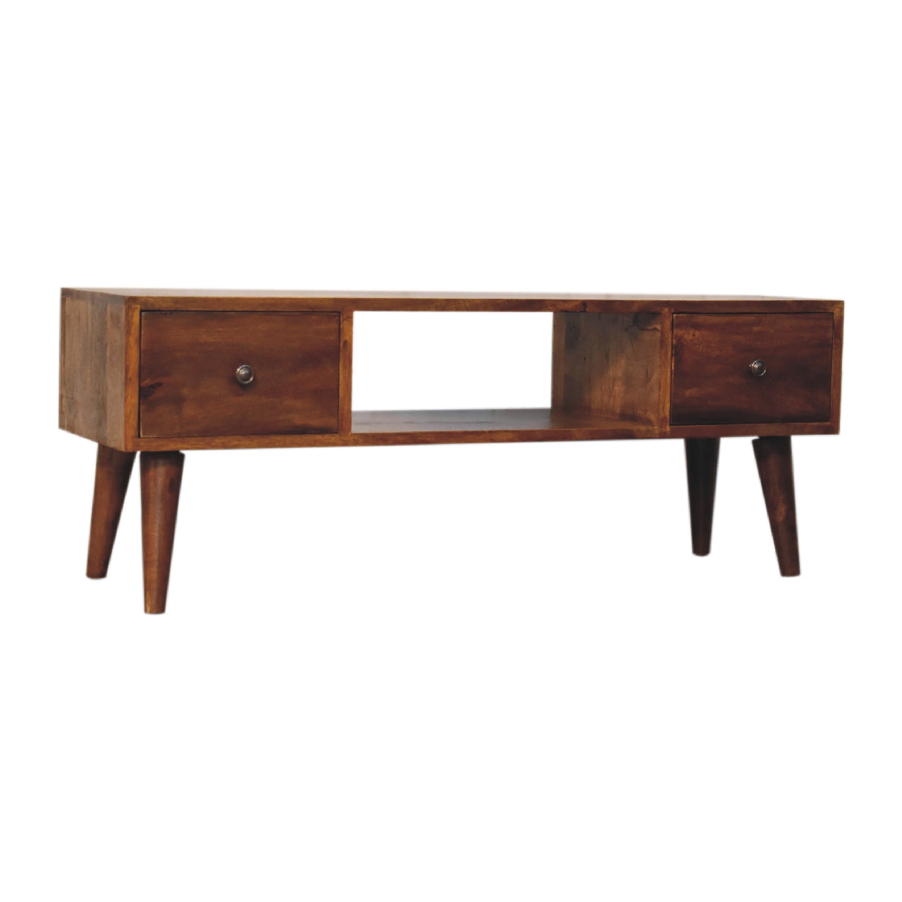 Merano Classic Chestnut Mango Wood Coffee Table 2 Drawers and Shelf