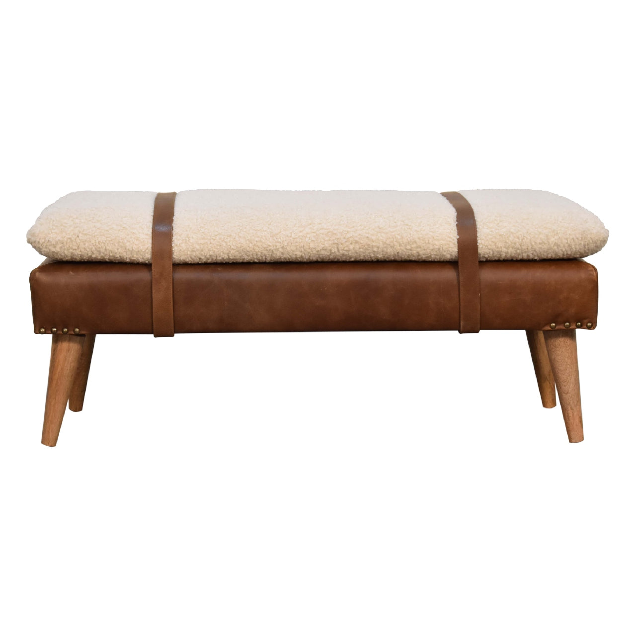 Alghero Boucle Buffalo Leather and Natural Yarn Boucle Bench