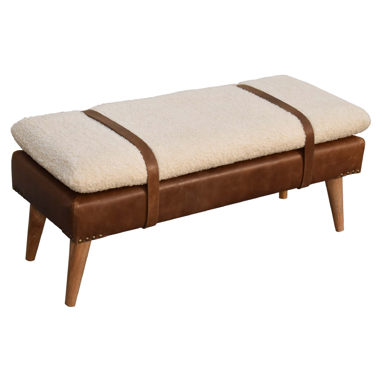 Alghero Boucle Buffalo Leather and Natural Yarn Boucle Bench