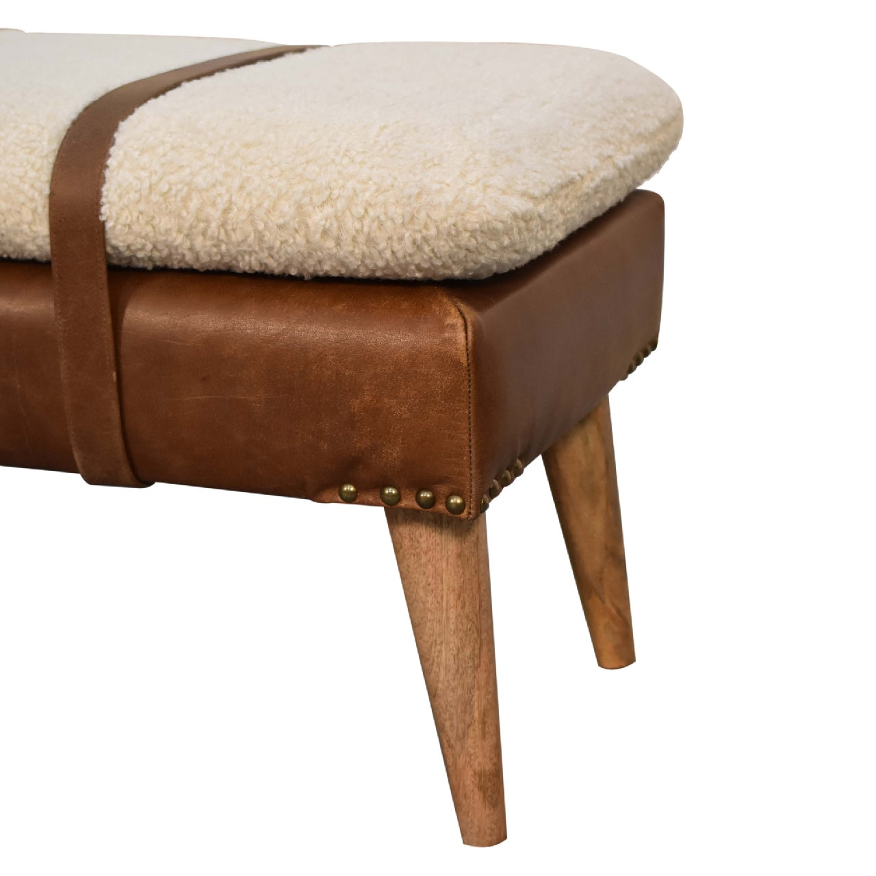 Alghero Boucle Buffalo Leather and Natural Yarn Boucle Bench