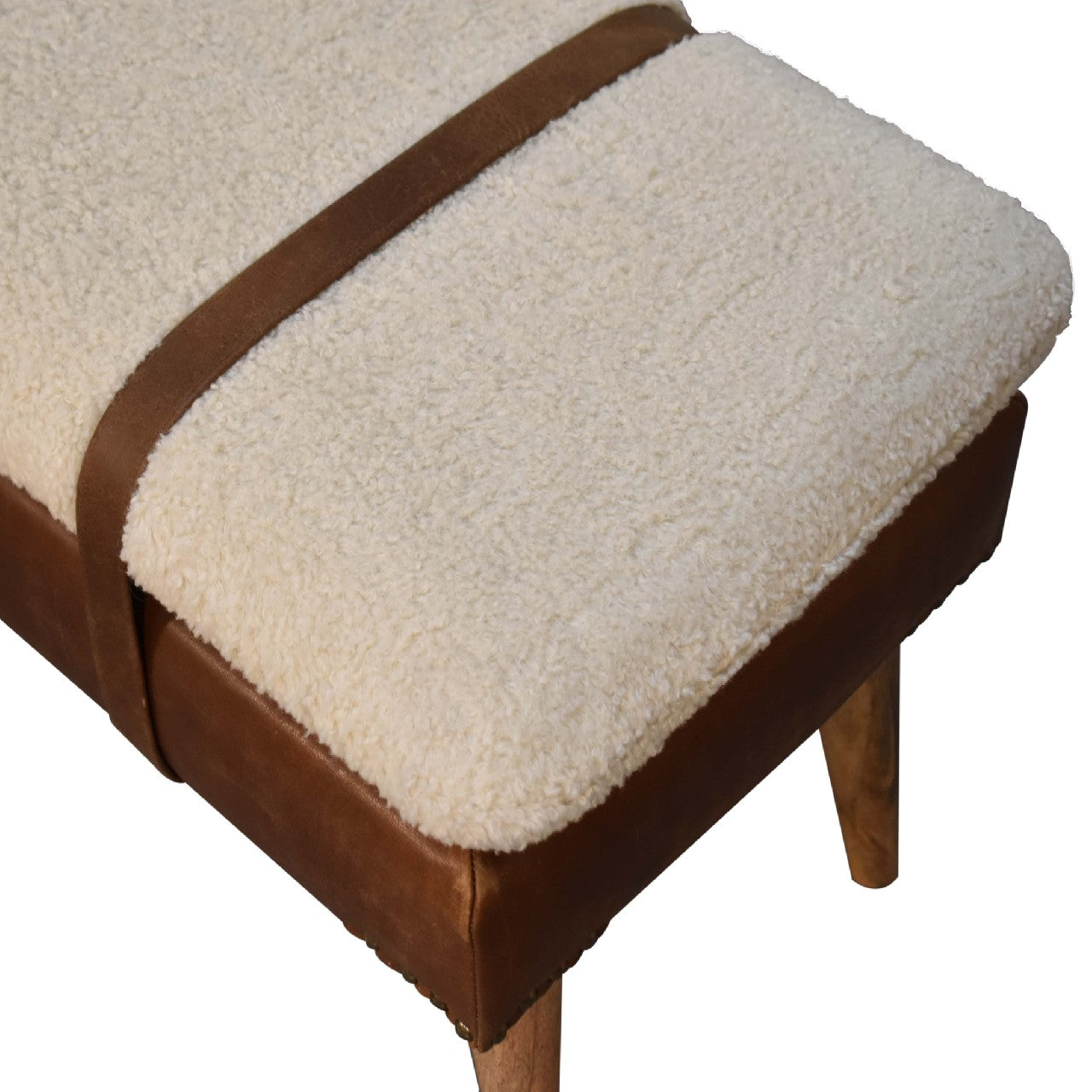 Alghero Boucle Buffalo Leather and Natural Yarn Boucle Bench