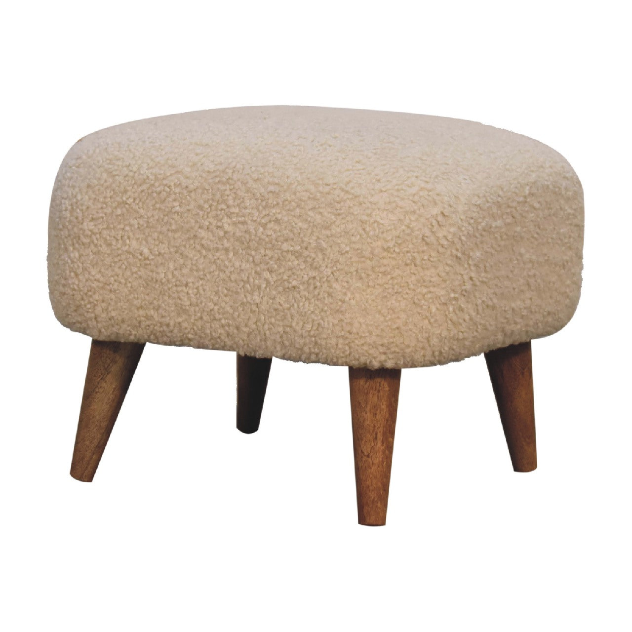 Olbia Boucle Cream Square Footstool Mango Wood Legs
