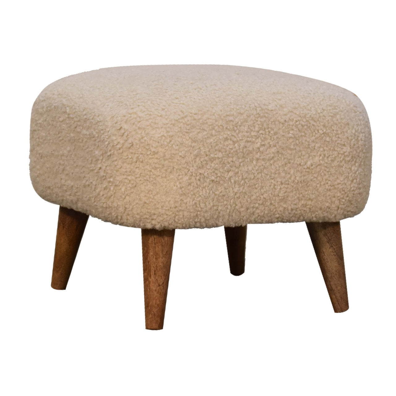 Olbia Boucle Cream Square Footstool Mango Wood Legs
