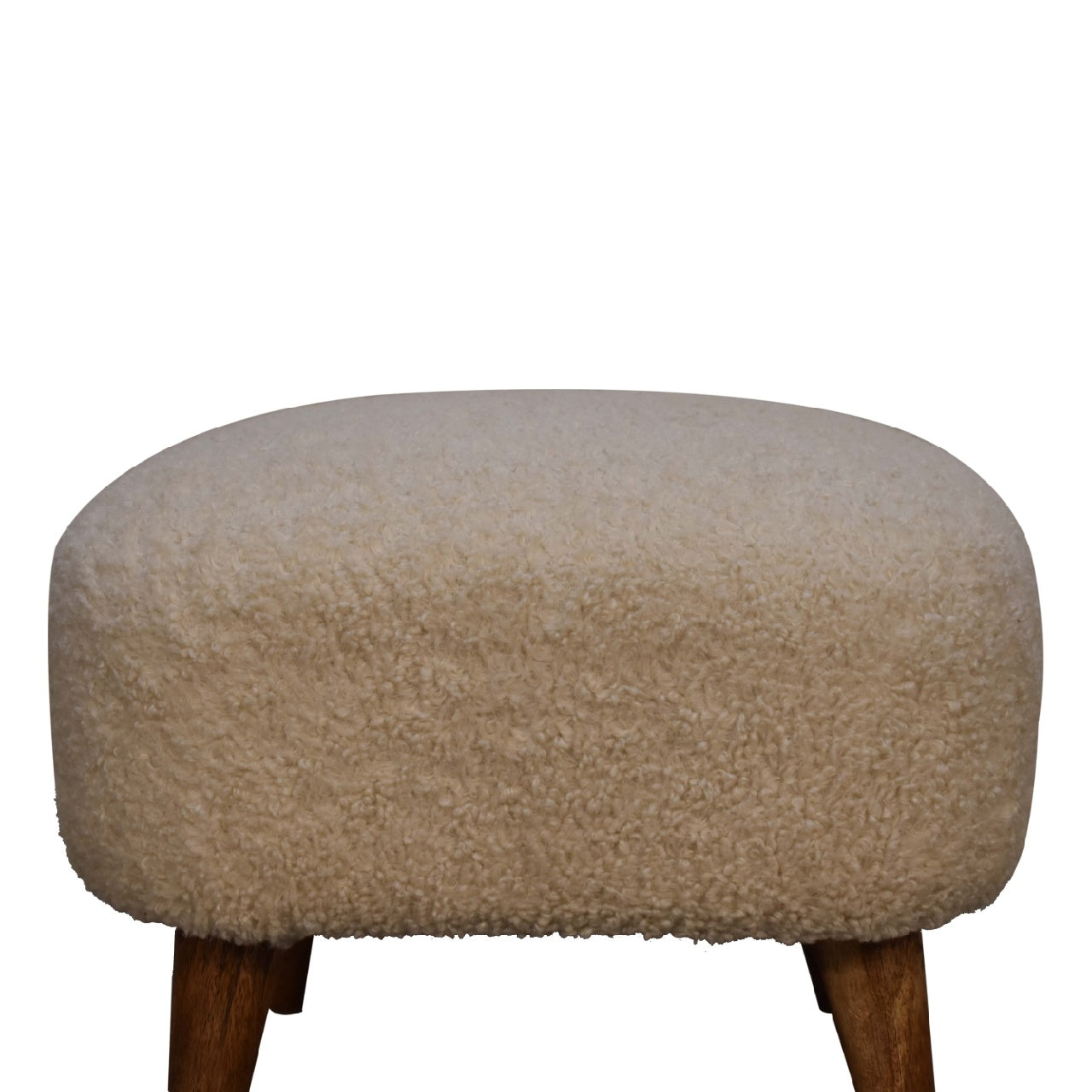 Olbia Boucle Cream Square Footstool Mango Wood Legs