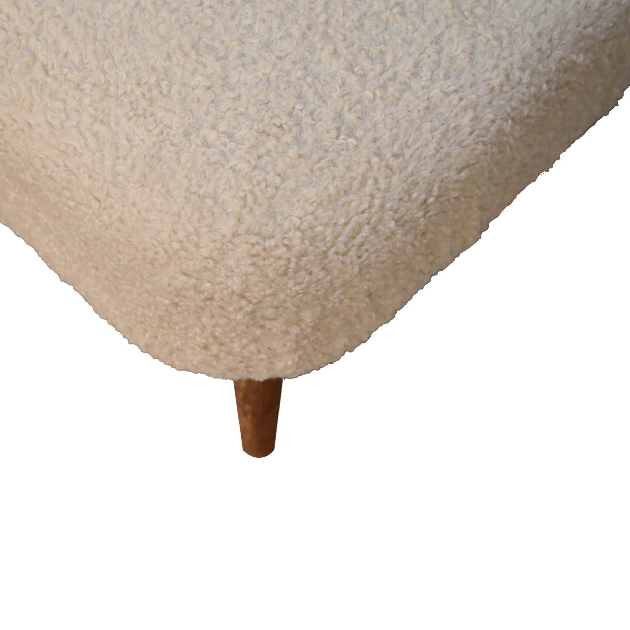 Olbia Boucle Cream Square Footstool Mango Wood Legs