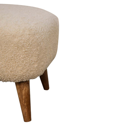 Olbia Boucle Cream Square Footstool Mango Wood Legs
