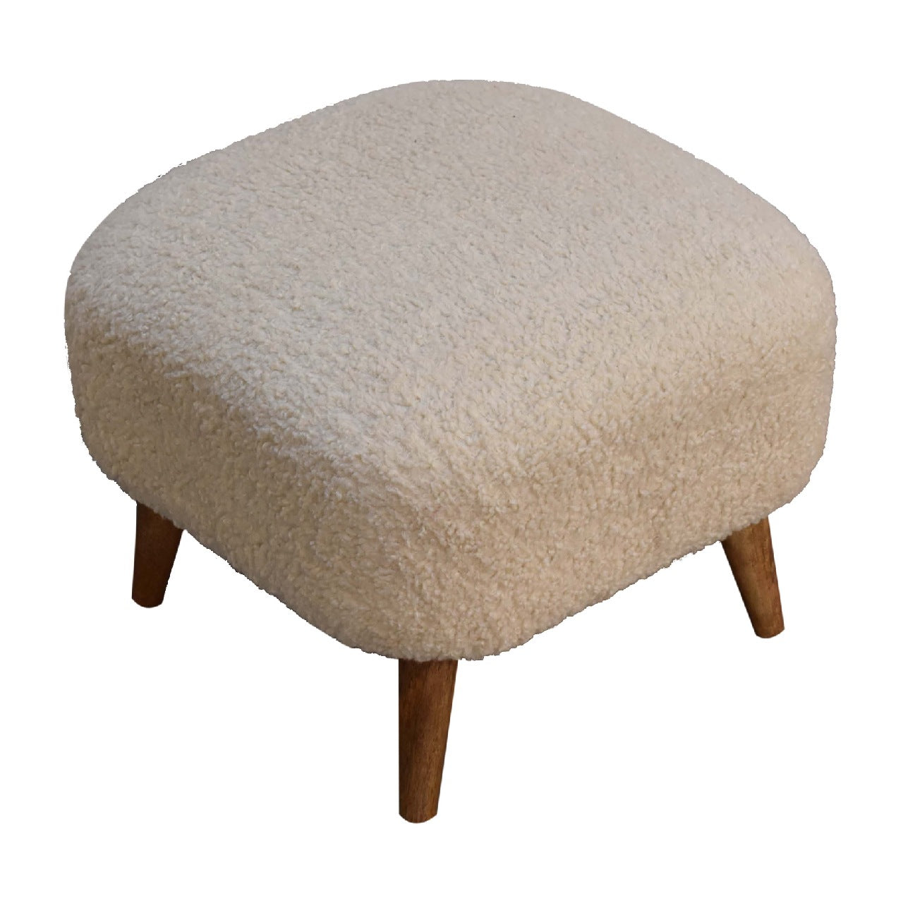 Olbia Boucle Cream Square Footstool Mango Wood Legs