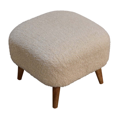 Olbia Boucle Cream Square Footstool Mango Wood Legs