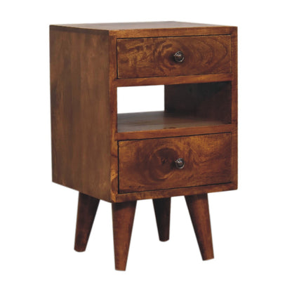 Olbia Mini Classic Chestnut Mango Wood Bedside Table 2 Drawers and Shelf