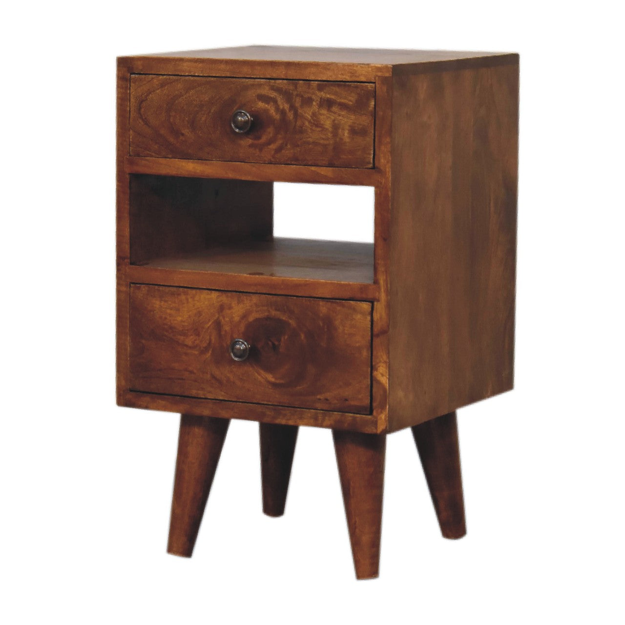 Olbia Mini Classic Chestnut Mango Wood Bedside Table 2 Drawers and Shelf