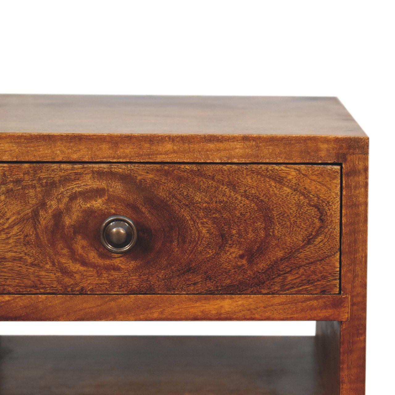 Olbia Mini Classic Chestnut Mango Wood Bedside Table 2 Drawers and Shelf