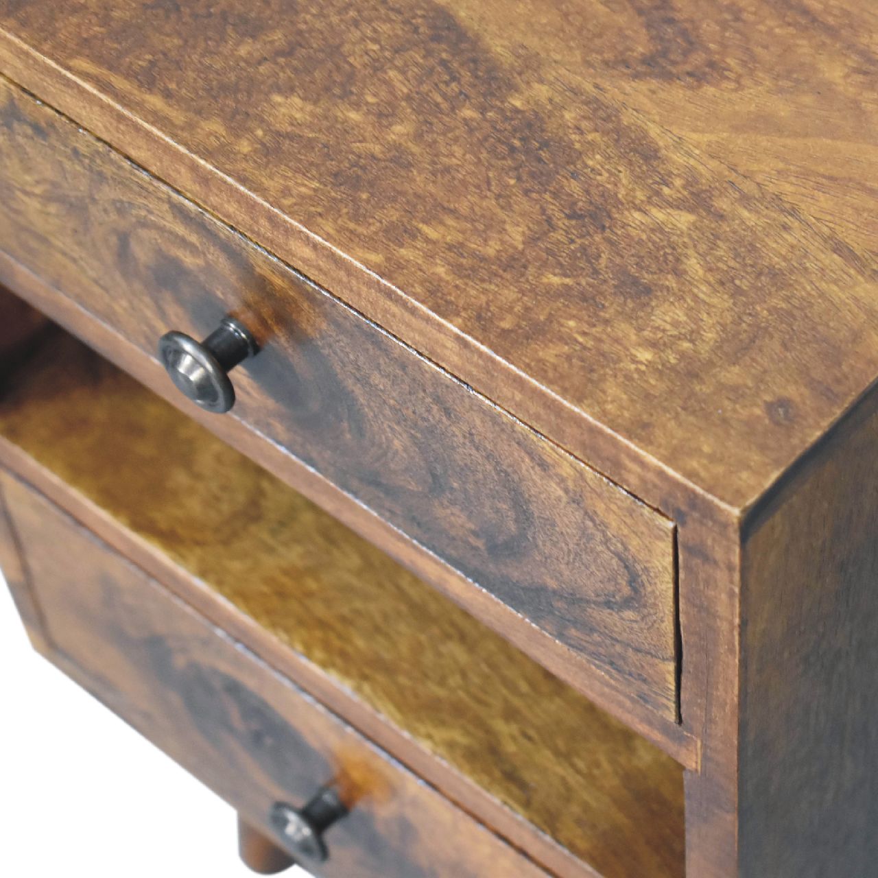 Olbia Mini Classic Chestnut Mango Wood Bedside Table 2 Drawers and Shelf