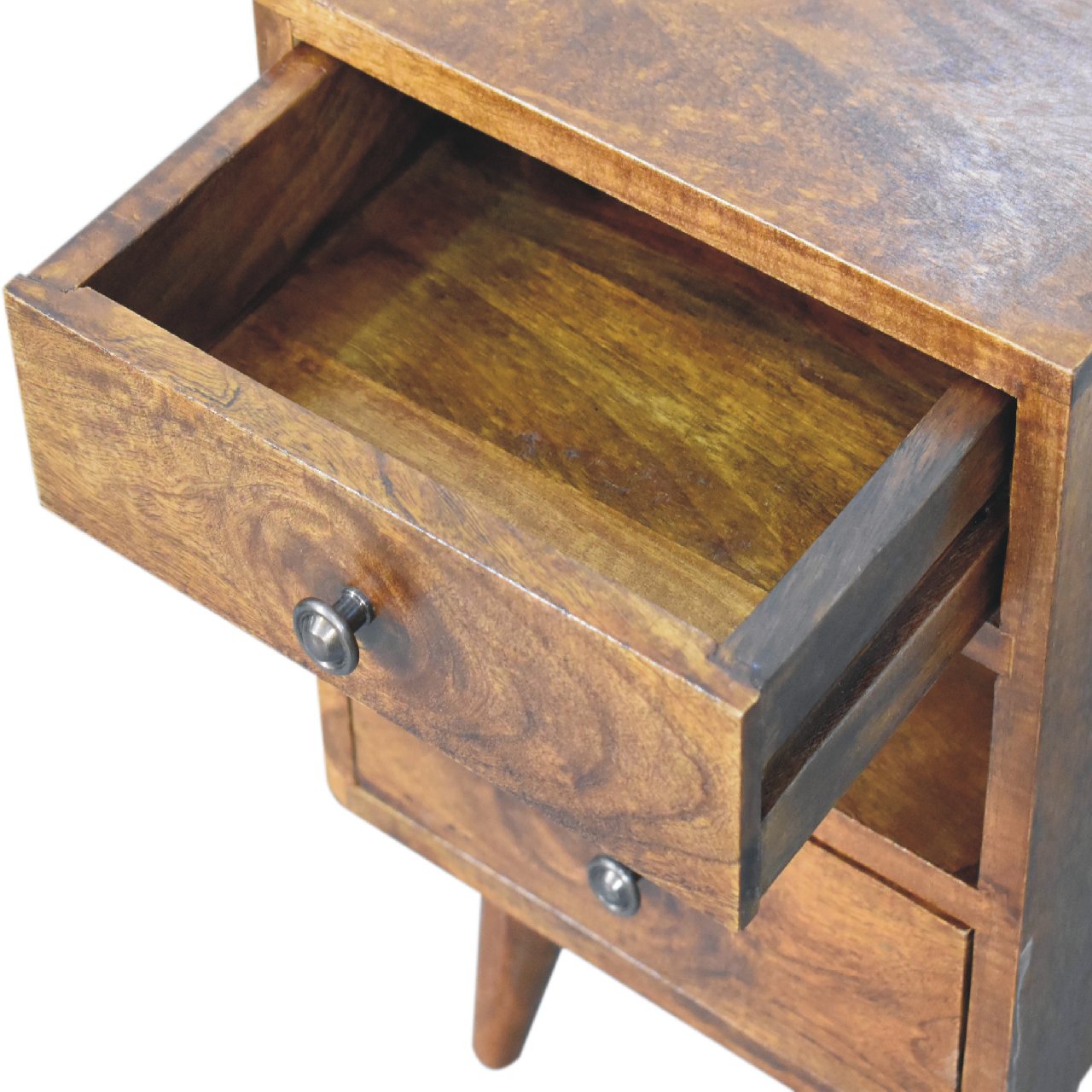 Olbia Mini Classic Chestnut Mango Wood Bedside Table 2 Drawers and Shelf