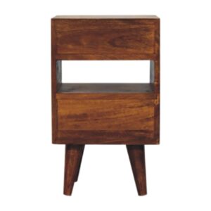 Olbia Mini Classic Chestnut Mango Wood Bedside Table 2 Drawers and Shelf