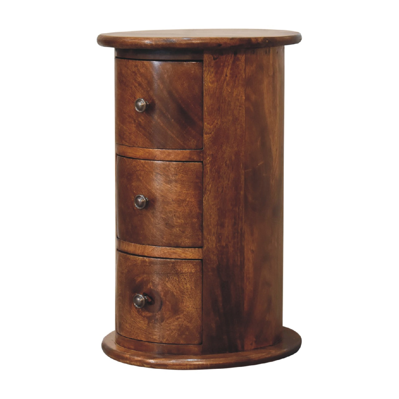 Olbia Mini Chestnut Mango Wood Drum Chest 3 Drawers