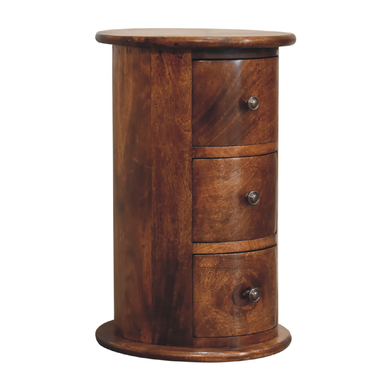 Olbia Mini Chestnut Mango Wood Drum Chest 3 Drawers