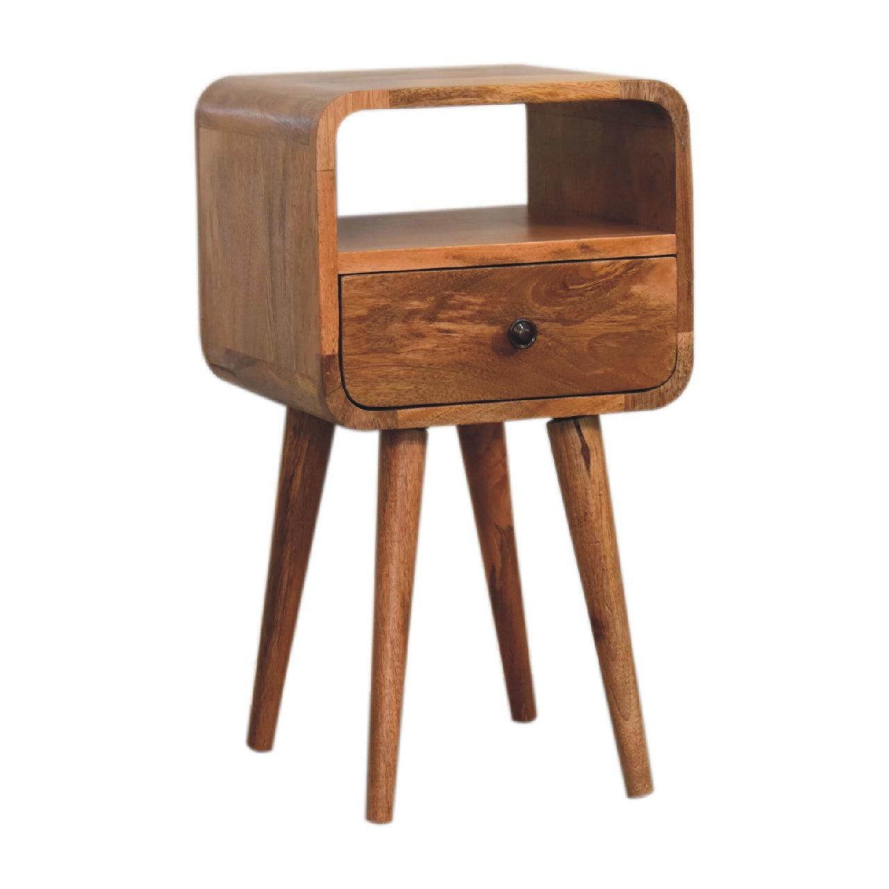 Trento Mini Oak Mango Wood Curve Open Bedside Table
