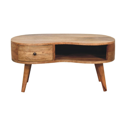 Padua Oak Mango Wood Wave Coffee Table with Drawer and Storage Shelf