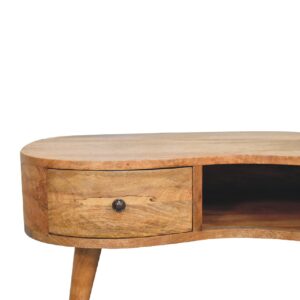 Padua Oak Mango Wood Wave Coffee Table with Drawer and Storage Shelf