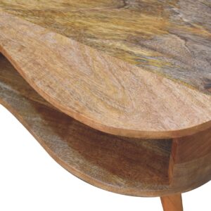 Padua Oak Mango Wood Wave Coffee Table with Drawer and Storage Shelf