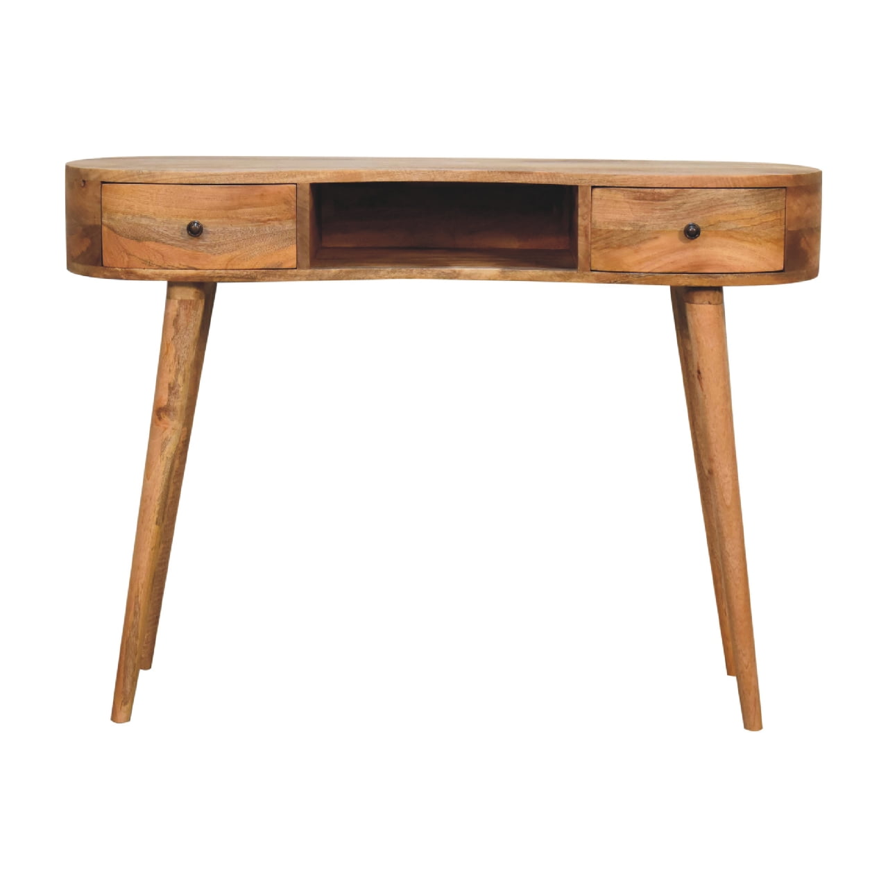 Parma Oak Mango Wood Wave Writing Desk 2 Drawers and Storage Shelf