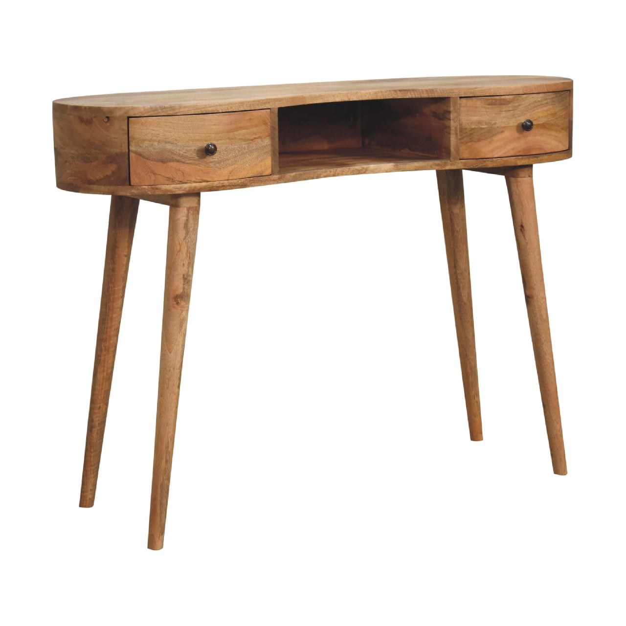 Parma Oak Mango Wood Wave Writing Desk 2 Drawers and Storage Shelf