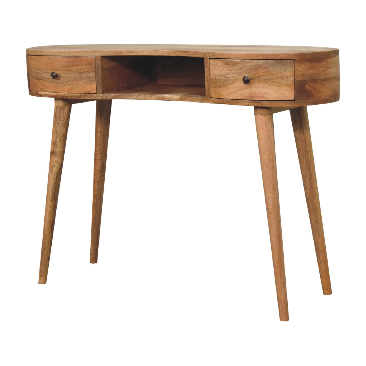 Parma Oak Mango Wood Wave Writing Desk 2 Drawers and Storage Shelf