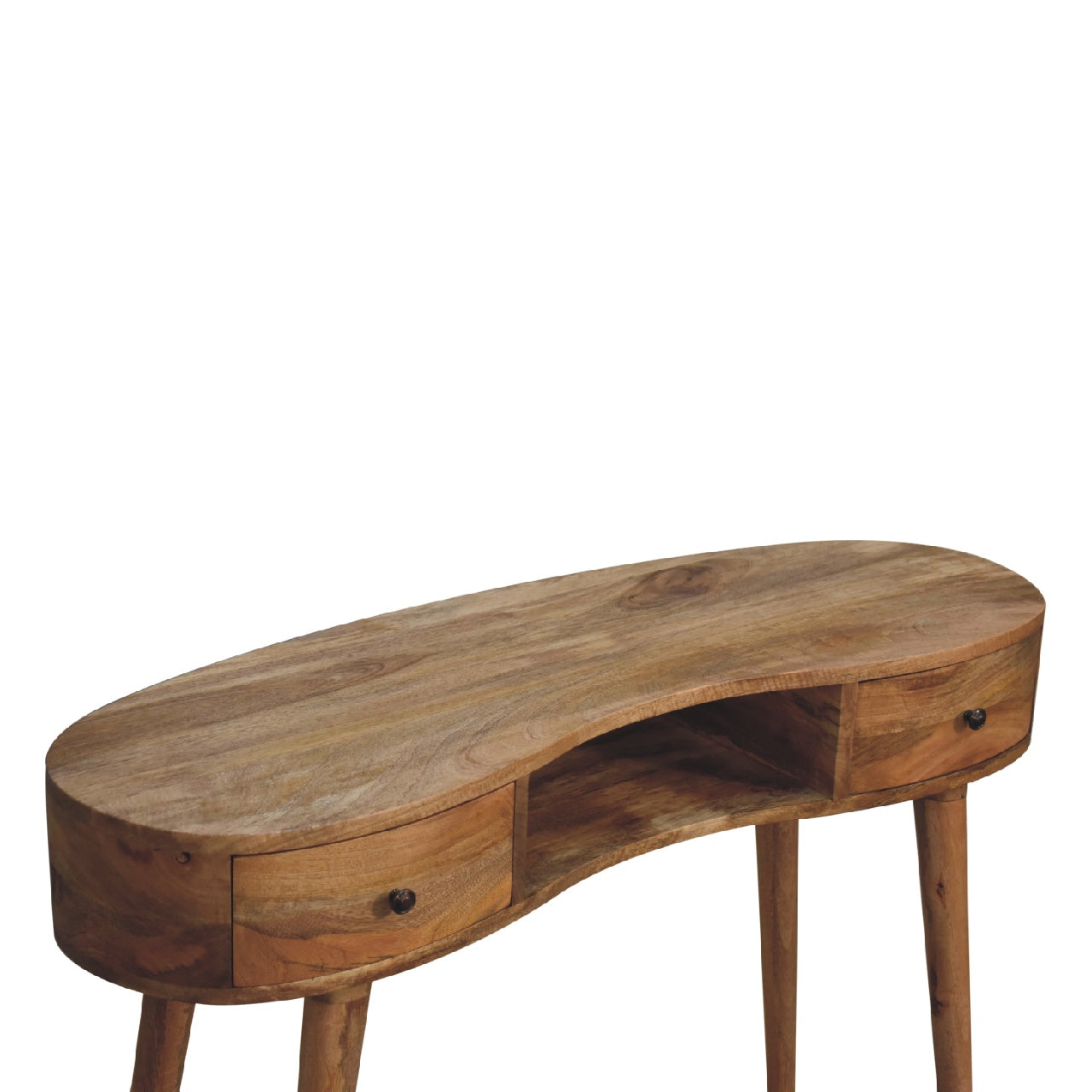Parma Oak Mango Wood Wave Writing Desk 2 Drawers and Storage Shelf