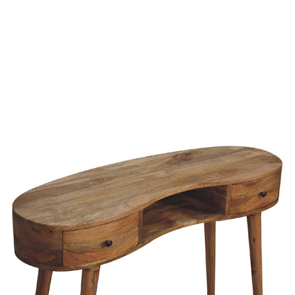 Parma Oak Mango Wood Wave Writing Desk 2 Drawers and Storage Shelf