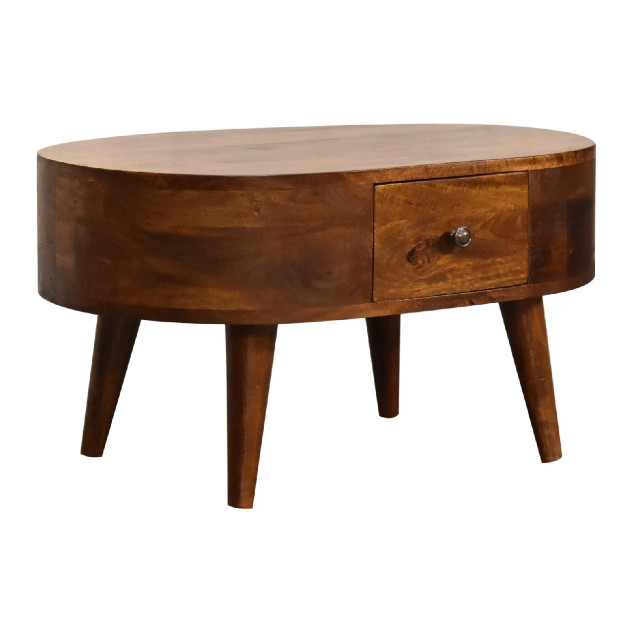 Olbia Mini Chestnut Mango Wood Rounded Coffee Table 2 Drawers