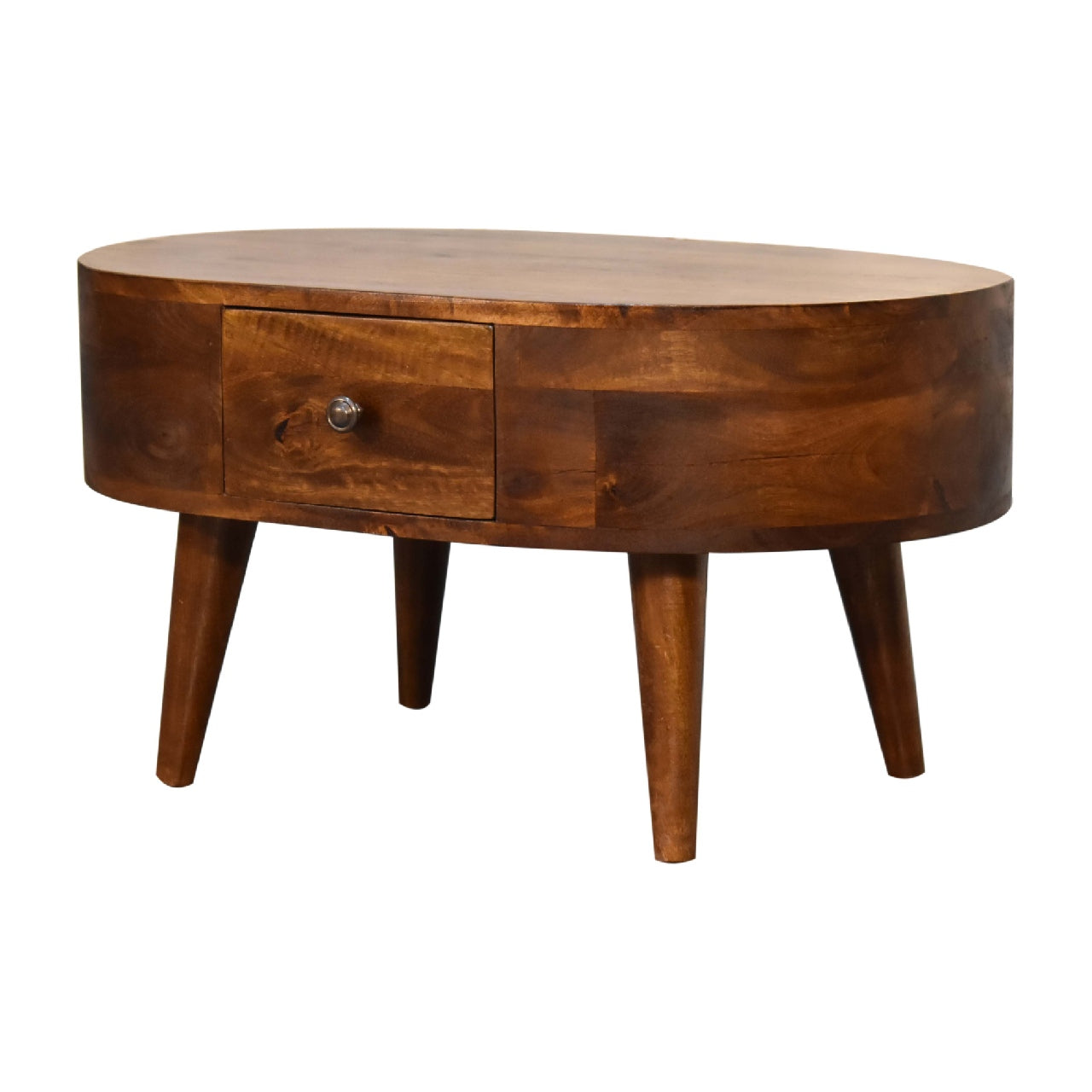 Olbia Mini Chestnut Mango Wood Rounded Coffee Table 2 Drawers