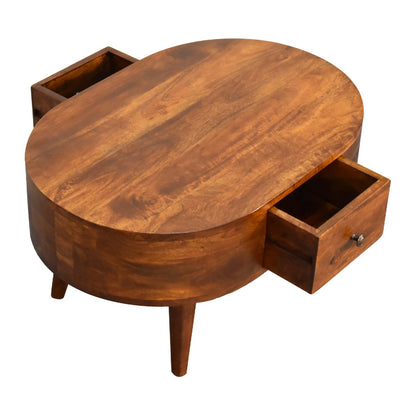 Olbia Mini Chestnut Mango Wood Rounded Coffee Table 2 Drawers