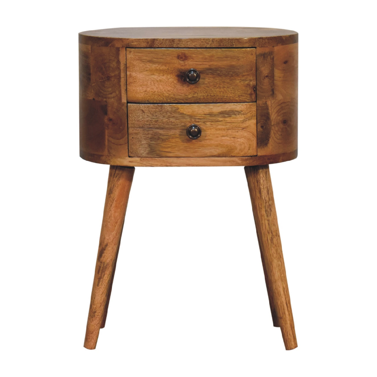 Olbia Mini Oak Mango Wood Rounded Bedside Table with Drawer