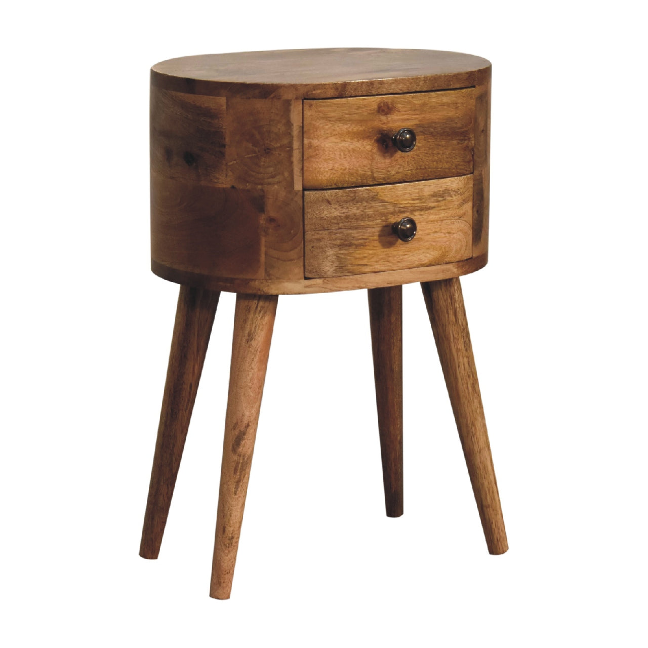 Olbia Mini Oak Mango Wood Rounded Bedside Table with Drawer