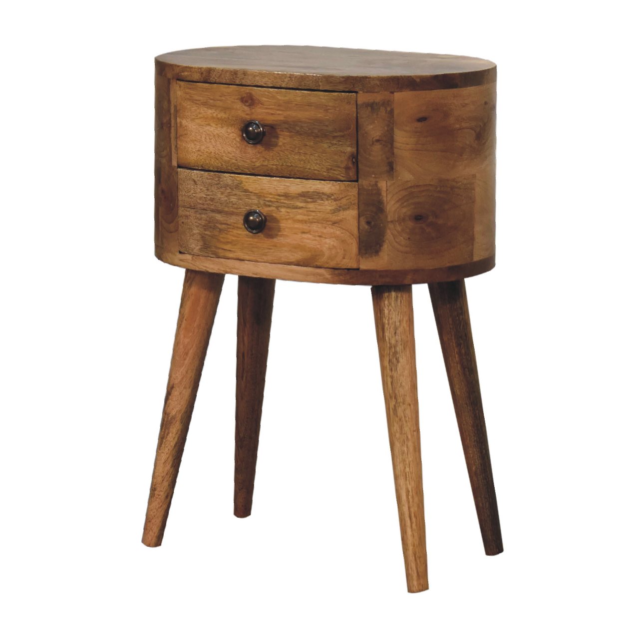Olbia Mini Oak Mango Wood Rounded Bedside Table with Drawer