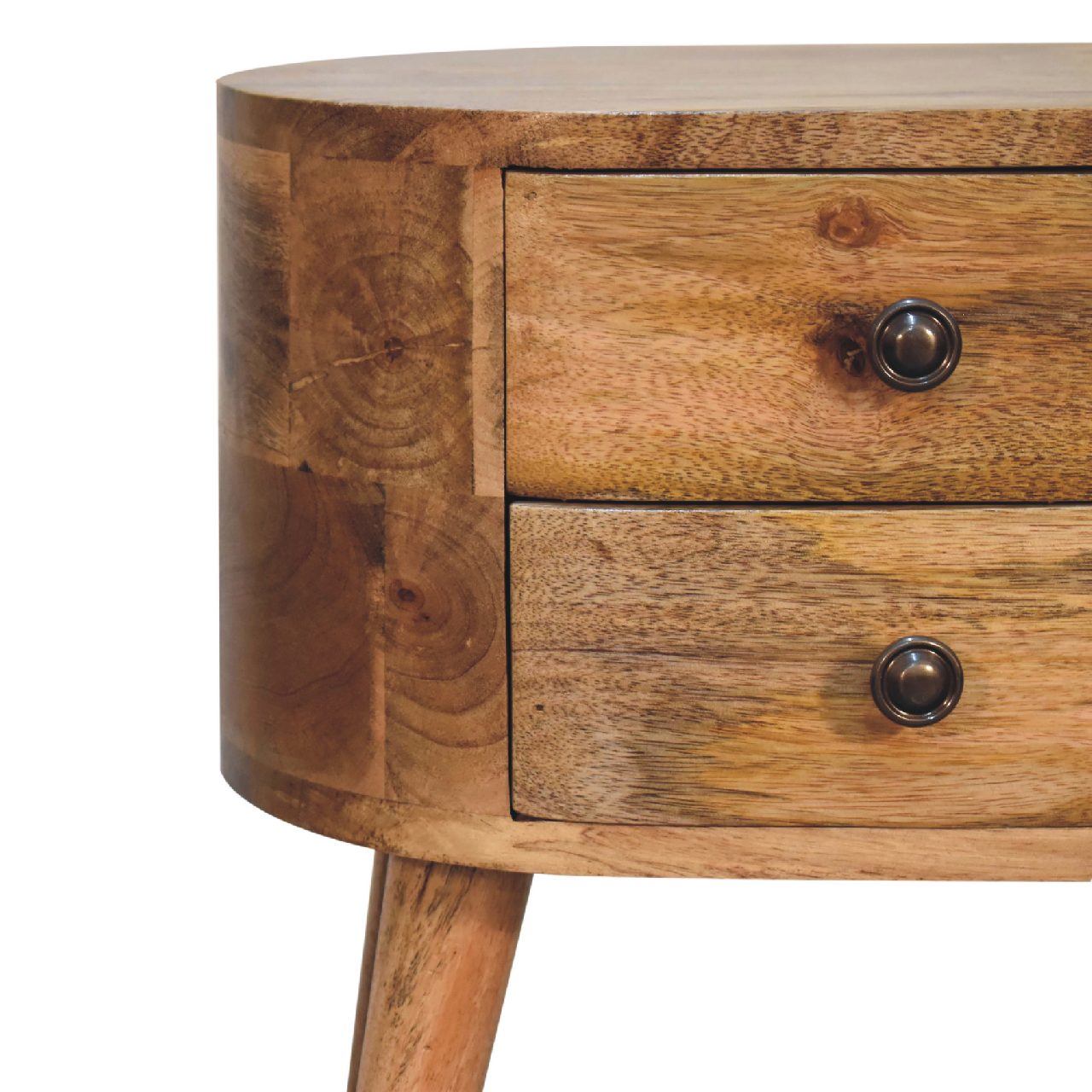 Olbia Mini Oak Mango Wood Rounded Bedside Table with Drawer