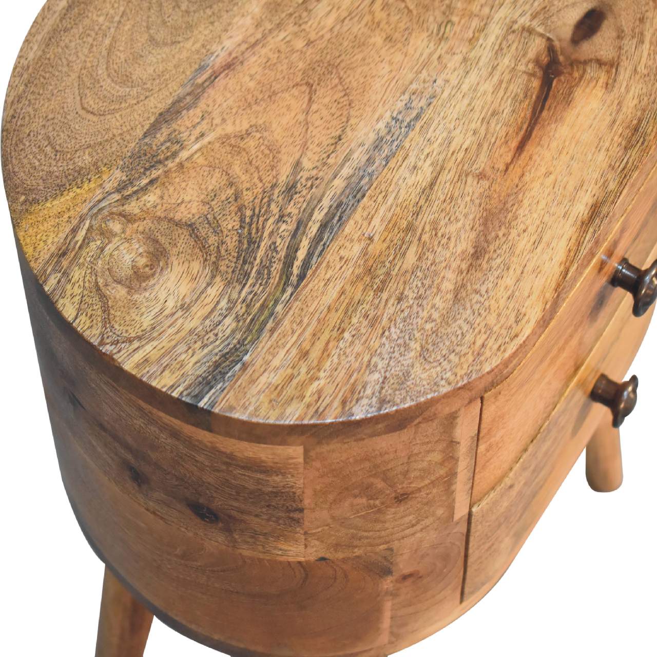 Olbia Mini Oak Mango Wood Rounded Bedside Table with Drawer