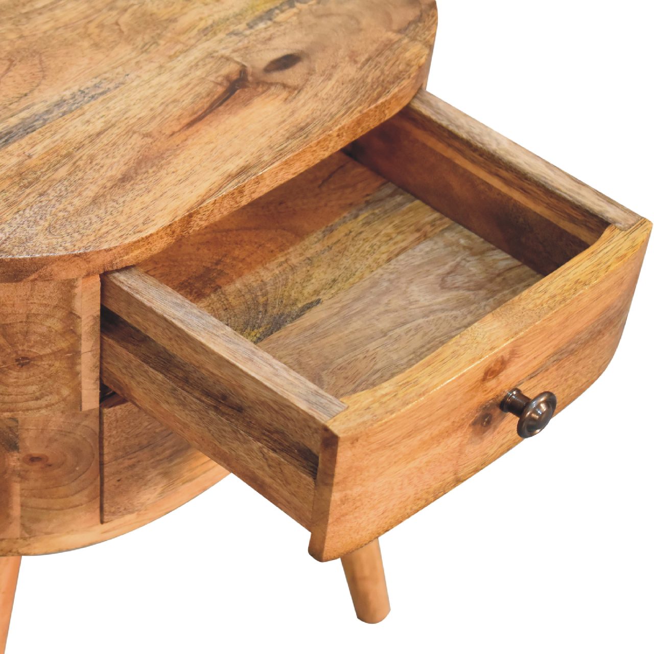Olbia Mini Oak Mango Wood Rounded Bedside Table with Drawer