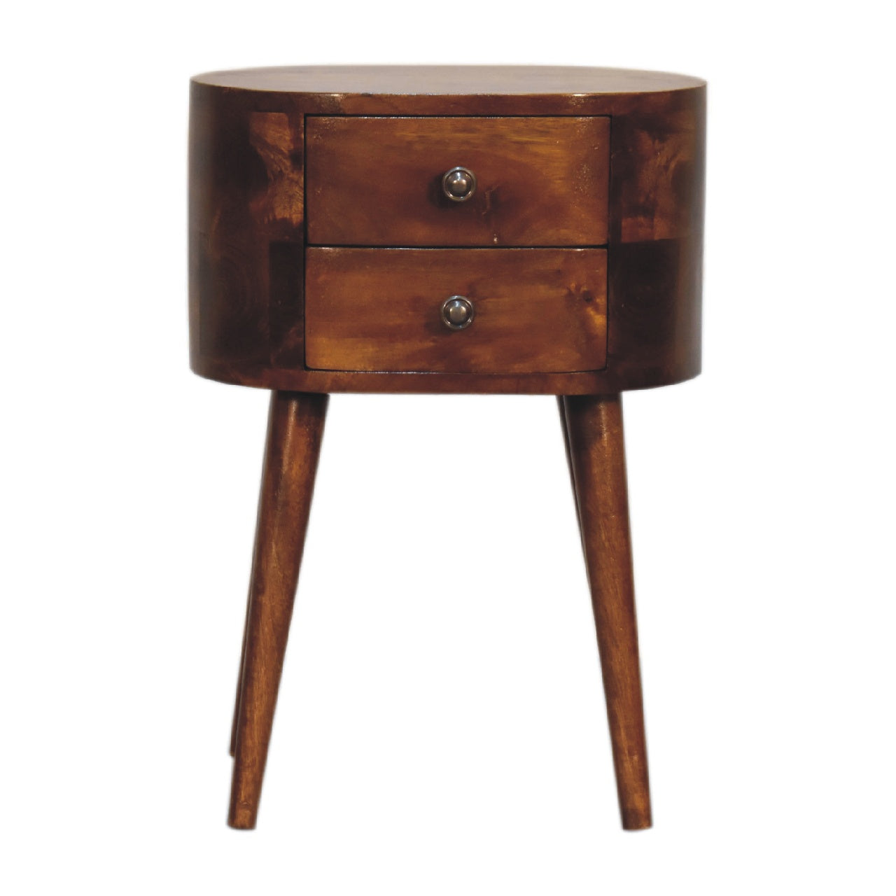 Olbia Mini Chestnut Mango Wood Rounded Bedside Table with Drawer