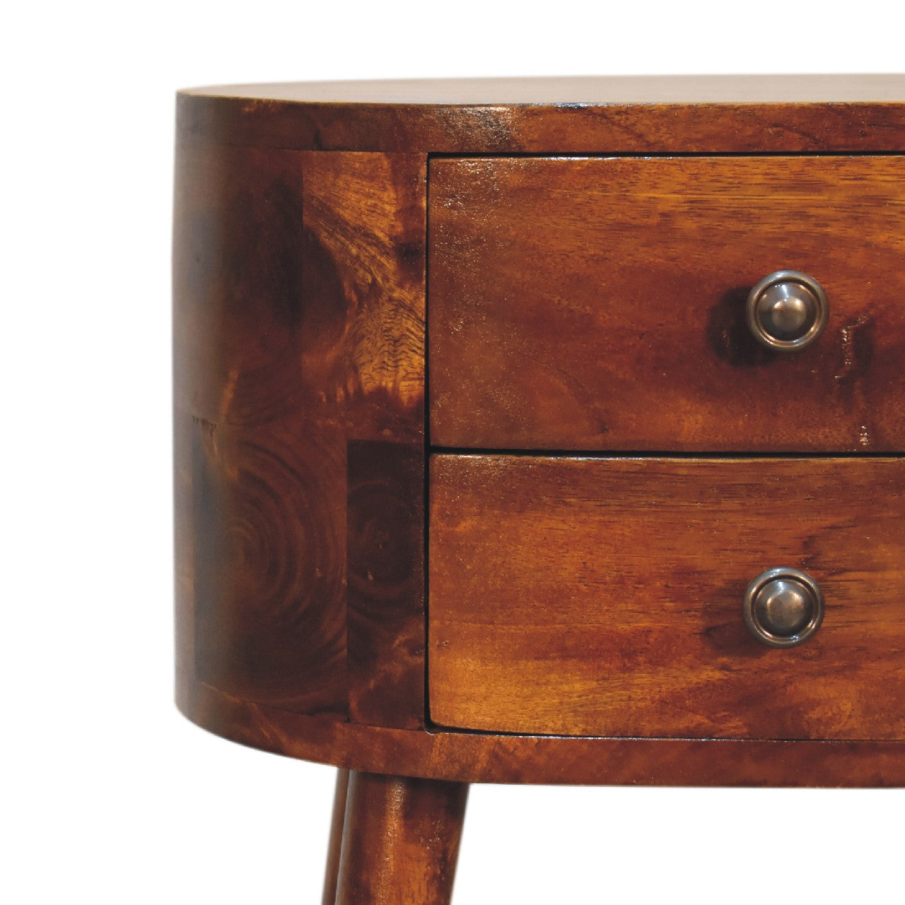 Olbia Mini Chestnut Mango Wood Rounded Bedside Table with Drawer