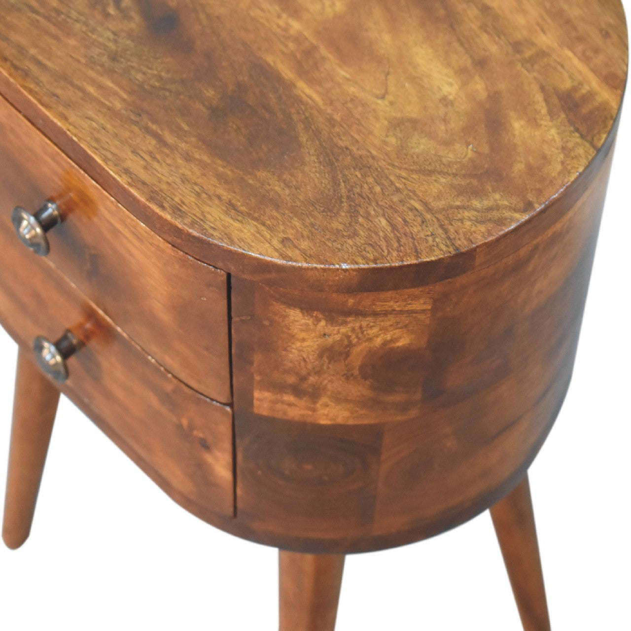 Olbia Mini Chestnut Mango Wood Rounded Bedside Table with Drawer