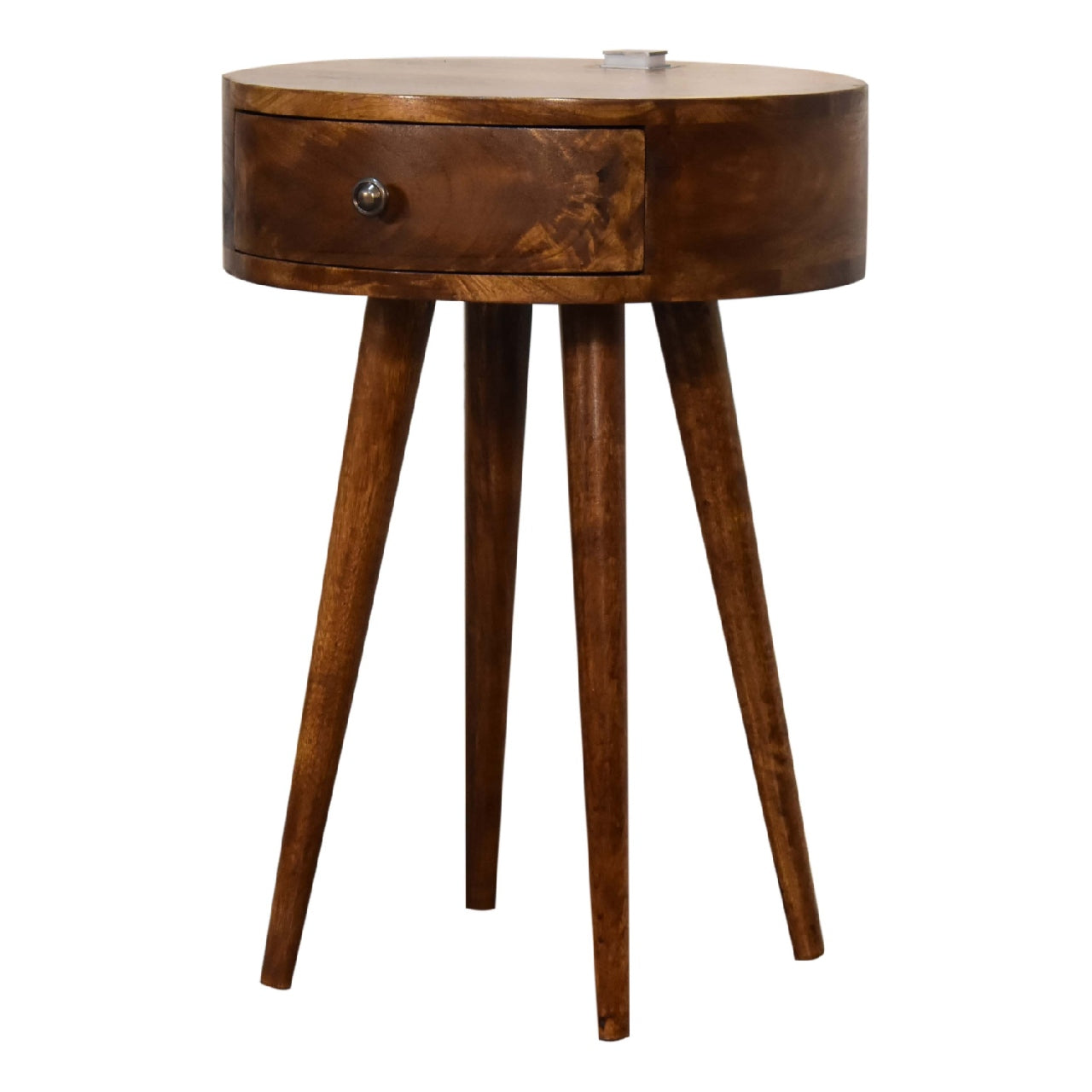 Bonnieux Single Chestnut Mango Wood Round Bedside with Drawer
