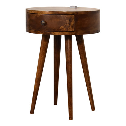 Bonnieux Single Chestnut Mango Wood Round Bedside with Drawer