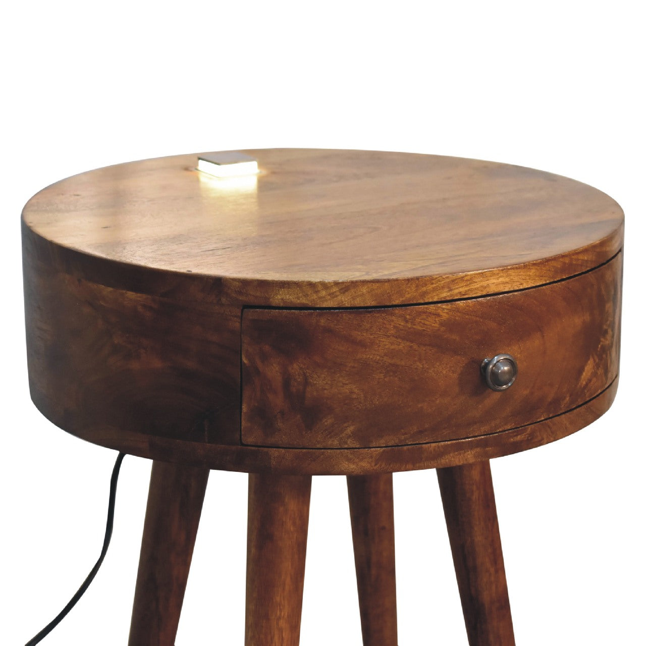 Bonnieux Single Chestnut Mango Wood Round Bedside with Drawer