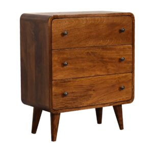 Peschiera Mini Curved Chestnut Mango Wood Chest of 3 Drawers