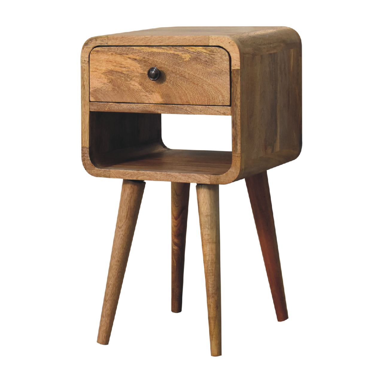 Parma Small Oak Mango Wood Curve Low Bedside Table