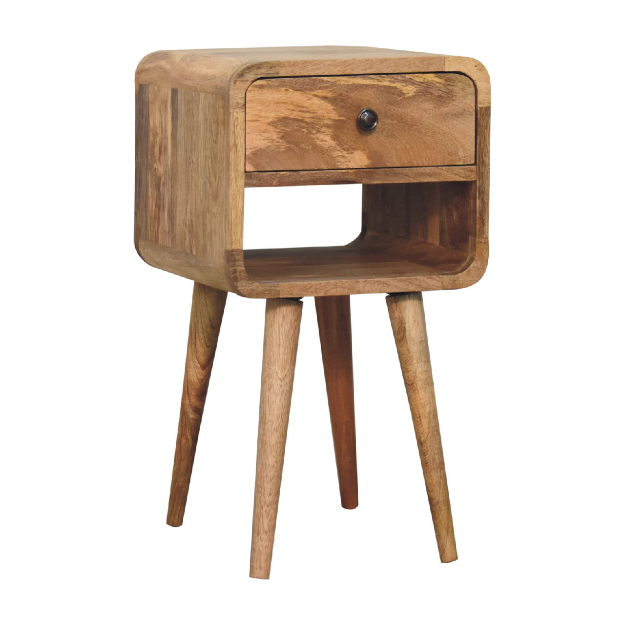 Parma Small Oak Mango Wood Curve Low Bedside Table