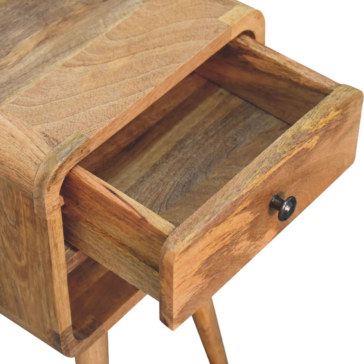 Parma Small Oak Mango Wood Curve Low Bedside Table