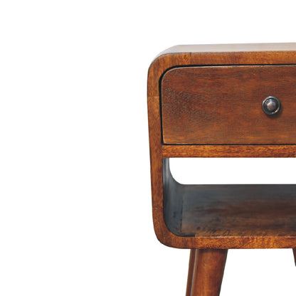 Pama Small Chestnut Mango Wood Curve Low Bedside Table
