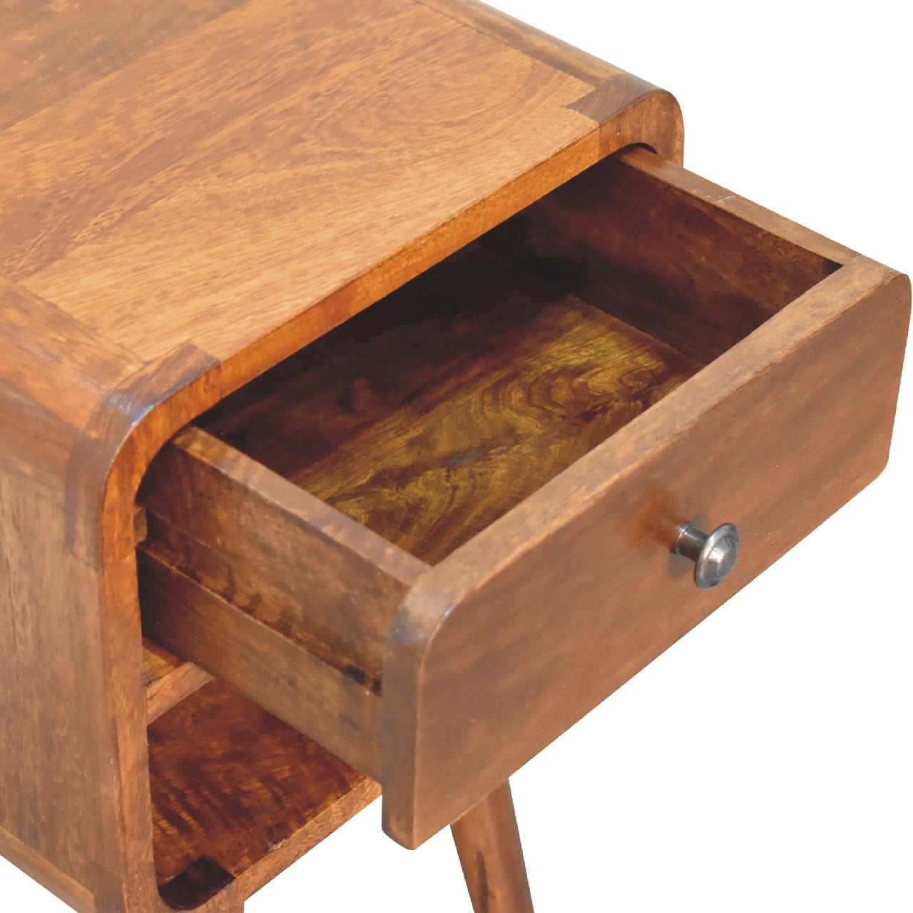 Pama Small Chestnut Mango Wood Curve Low Bedside Table